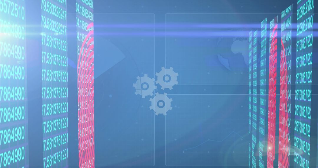 Futuristic Data Stream with Gear Icons