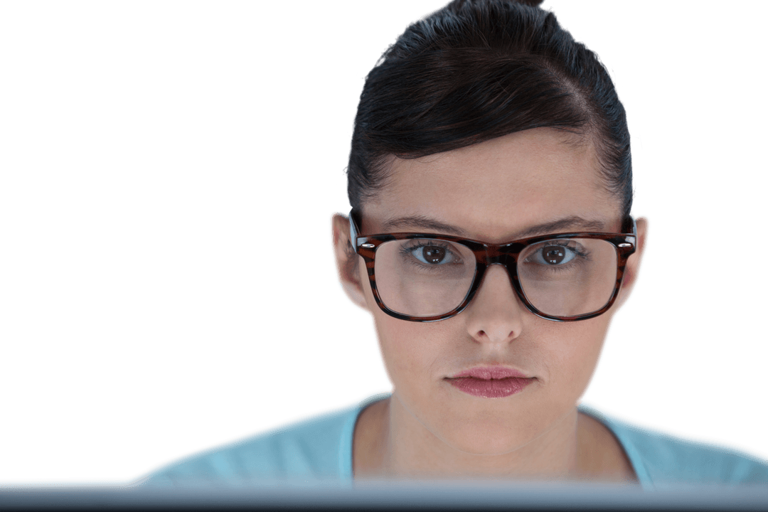 Focused Businesswoman with Glasses on Transparent Background
