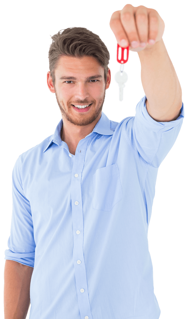 Happy Man Holding House Key transparent background