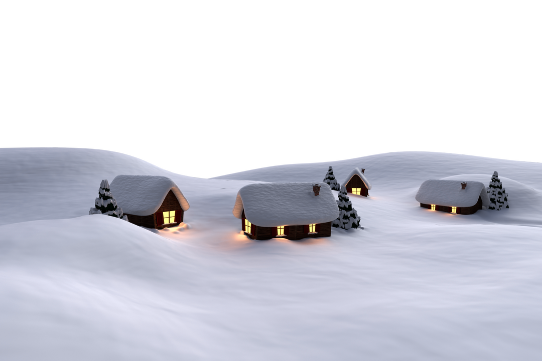 Transparent Winter Village with Snow Capped Houses and Tree Covered Lanterns - Download Free Stock Images Pikwizard.com