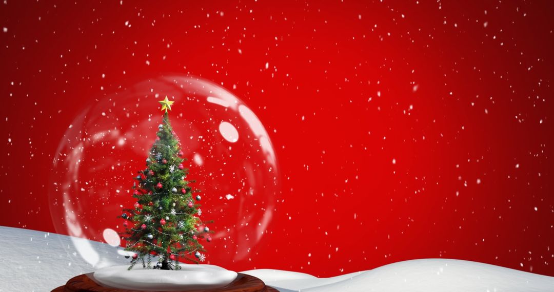 Festive Snow Globe with Christmas Tree amidst Winter Wonderland - Free Images, Stock Photos and Pictures on Pikwizard.com