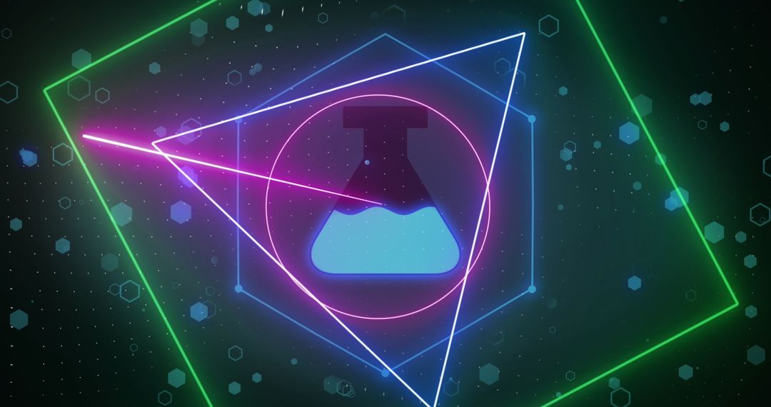 Neon Science and Research Concept with Futuristic Beaker