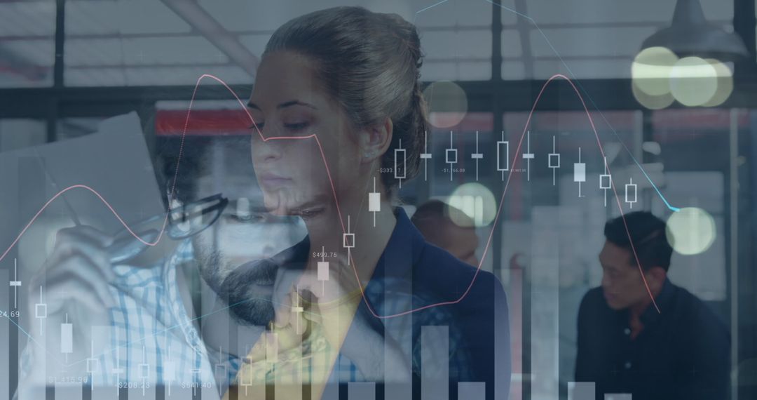 Business Growth and Technology Concepts Overlaid with Financial Charts