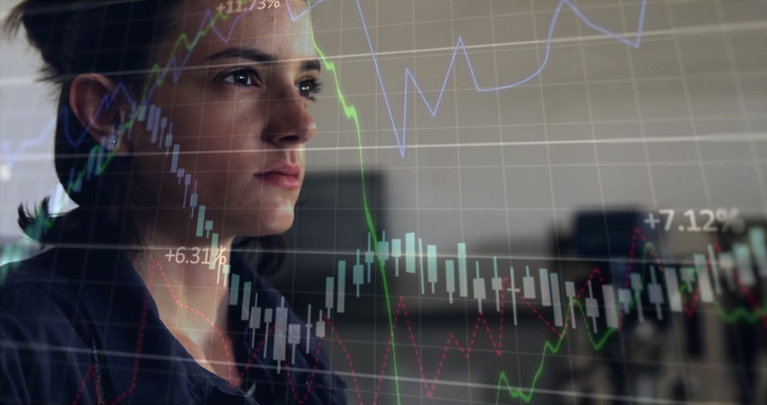 Businesswoman Analyzing Financial Charts on a Digital Tablet
