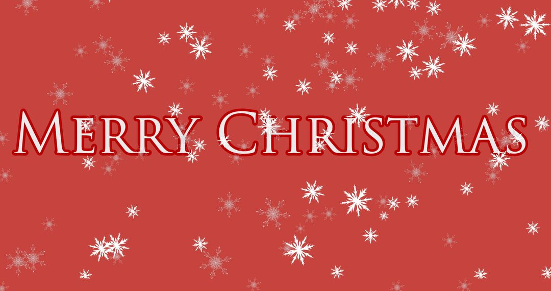 Festive Merry Christmas Text with Snowflakes on Red Background