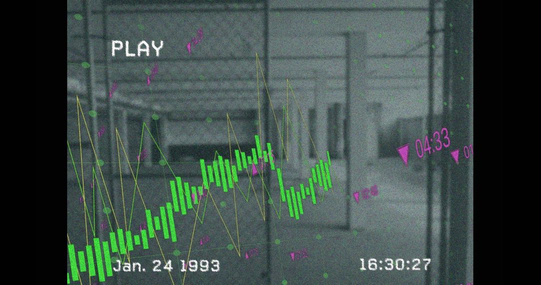 Retro Noise with Digital Data Overlay on Urban Scene