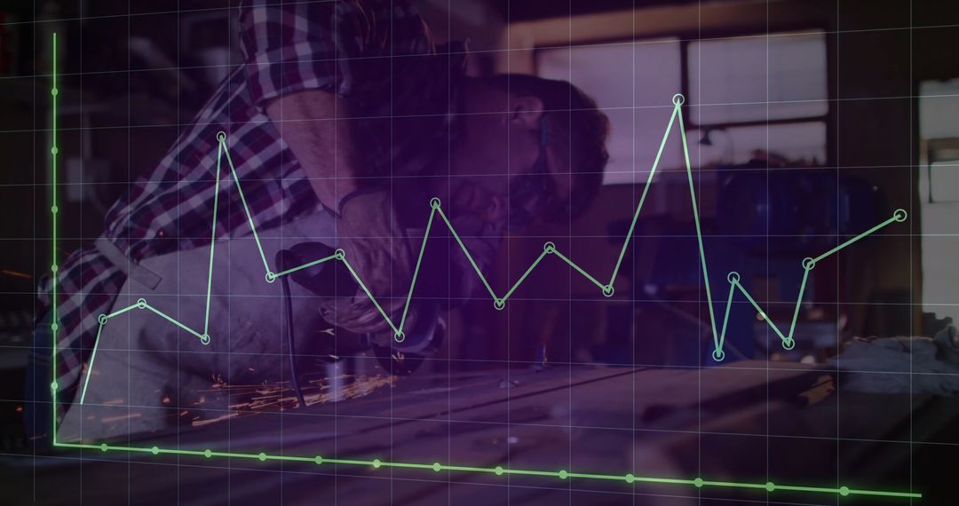 Metalworker Grinding in Workshop with Overlaid Data Graph Context
