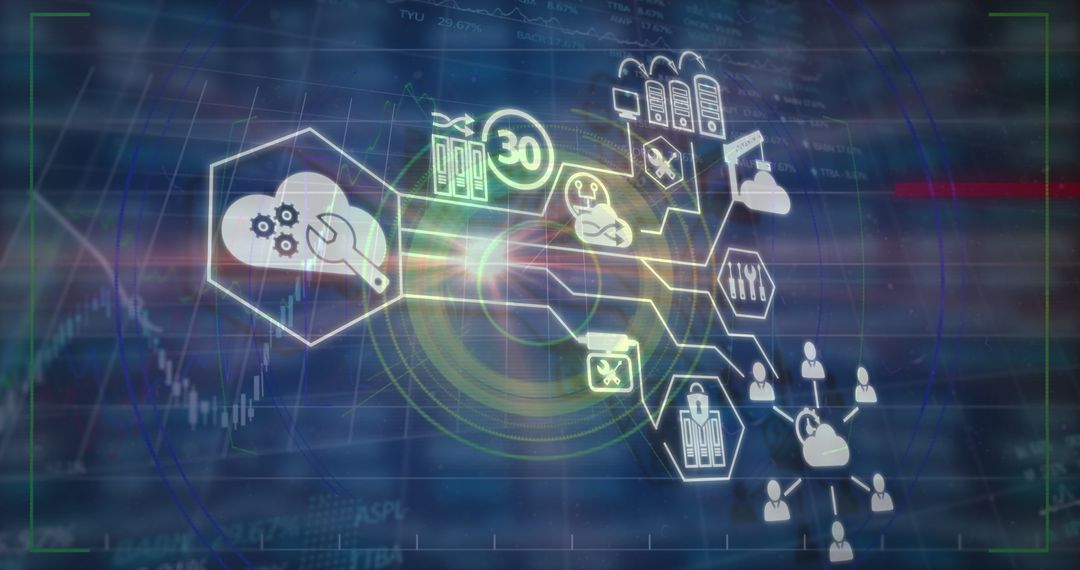 Futuristic Technology Icons in Digital Interface