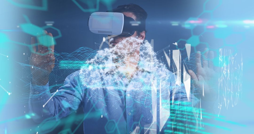Person Using Virtual Reality Headset Interact with Digital Interface