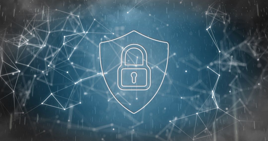 Digital Security Concept with Padlock in Shield Over Network