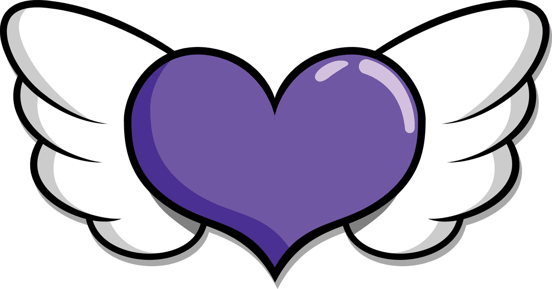 Purple Heart with Wings Illustration on Transparent Canvas
