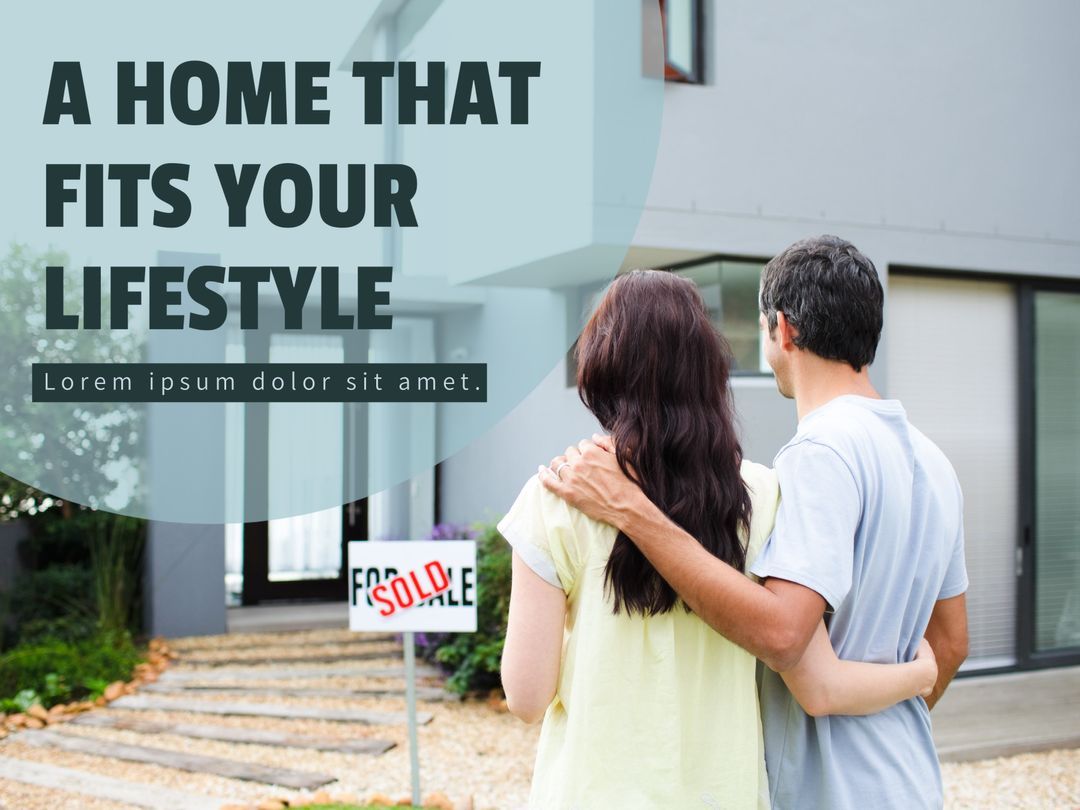 Couple Admiring Sold New Home Surrounded by Modern Landscape