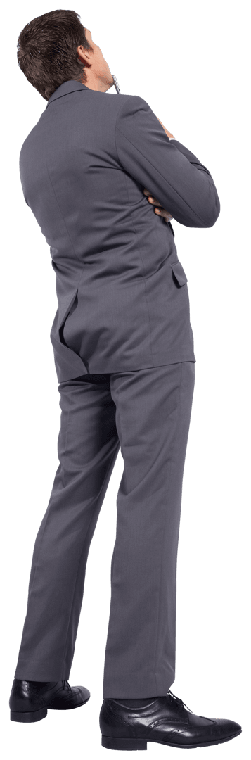 Transparent Background Thoughtful Businessman with Pen