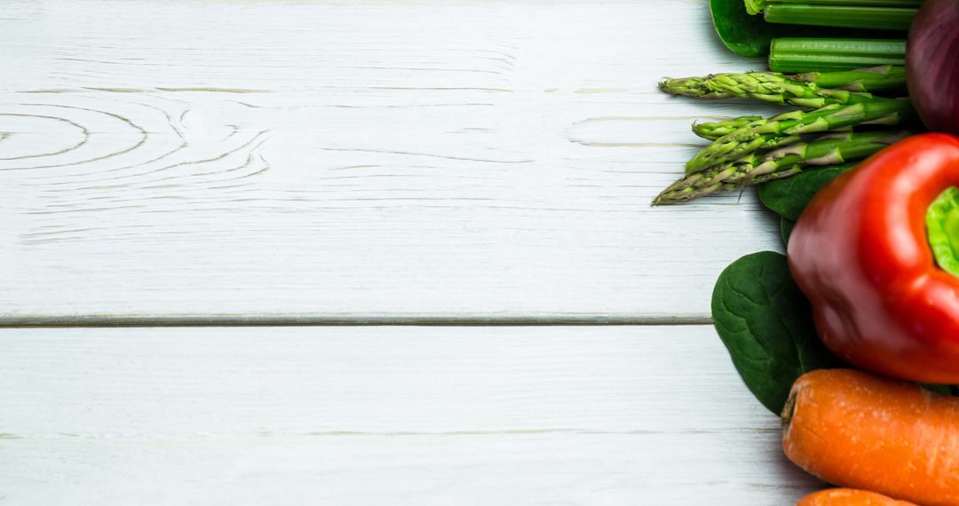 Fresh Vegetable Arrangement on Rustic Wooden Table with Copy Space