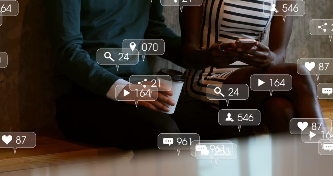 Friends Connecting Over Coffee Amid Digital Notifications