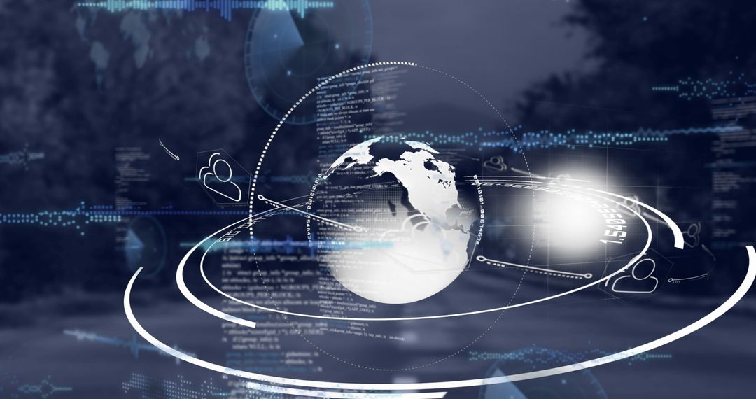 Digital World Globe with Data Lines and Icons
