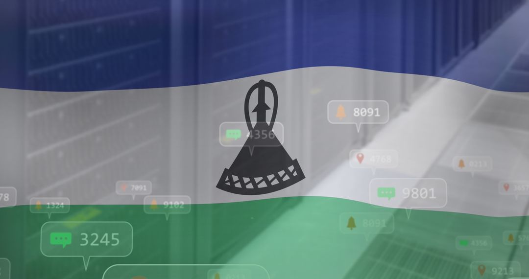 Digital Lesotho Flag with Notifications in Server Room Concept