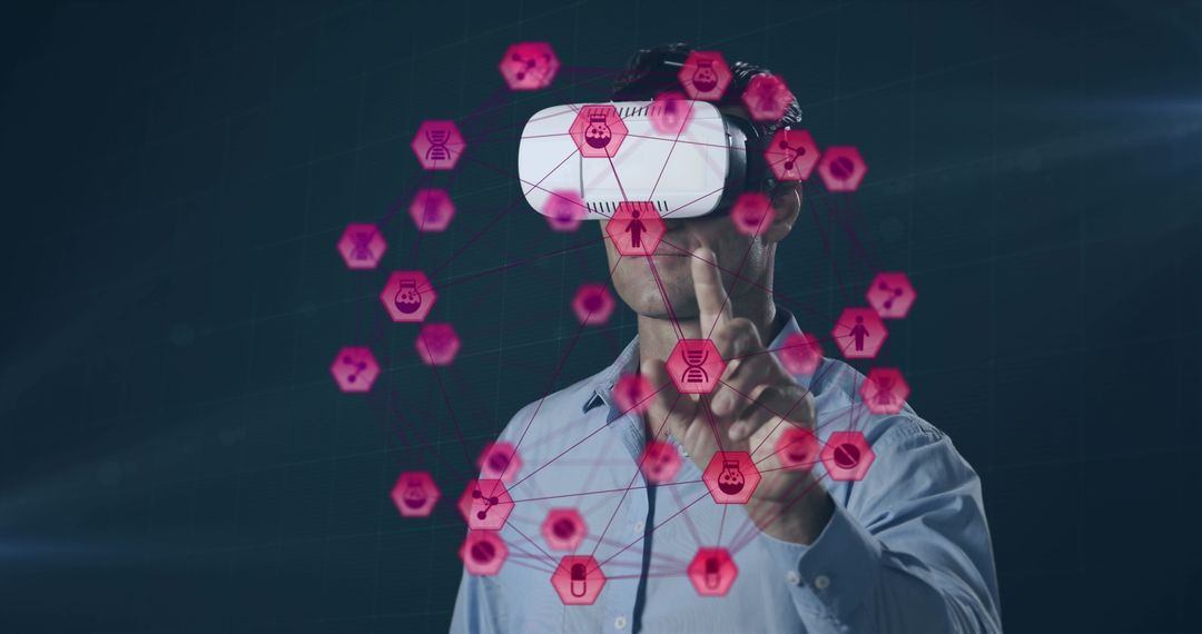 Man Using VR Headset with Futuristic Digital Interface
