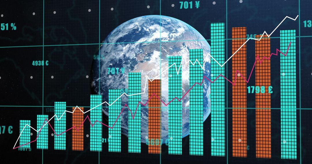 Global Financial Data Visualization Overlaying Earth