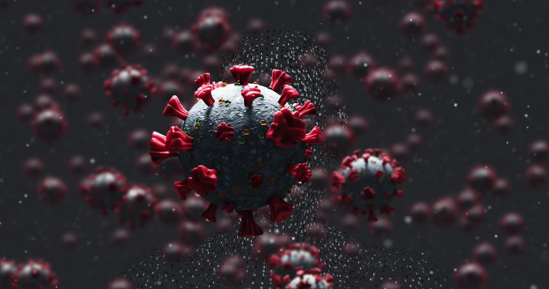 Abstract Visual of COVID-19 Cells on Dark Background