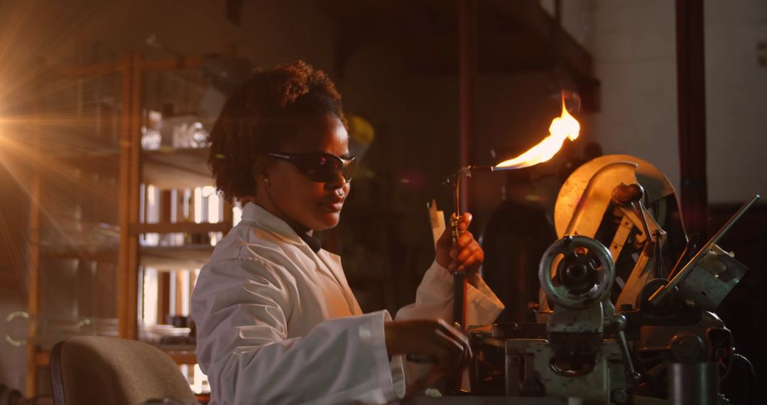 African American Woman Craftsman Working in Workshop