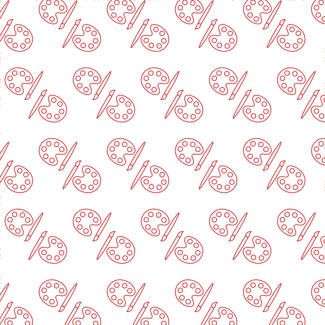 Red Paint Palettes with Brushes Pattern on Transparent Background