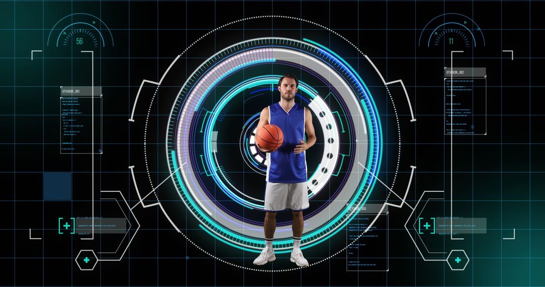 Innovative Digital Interface with Basketball Player in Focus