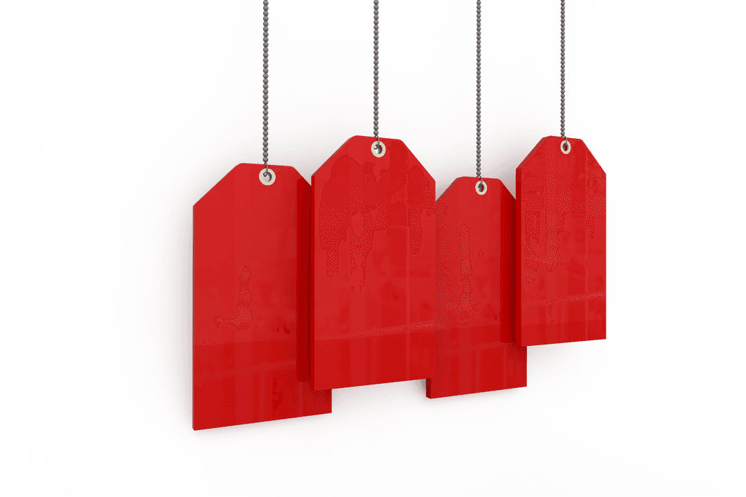 Red Hanging Labels Isolated on Transparent Background for Retail