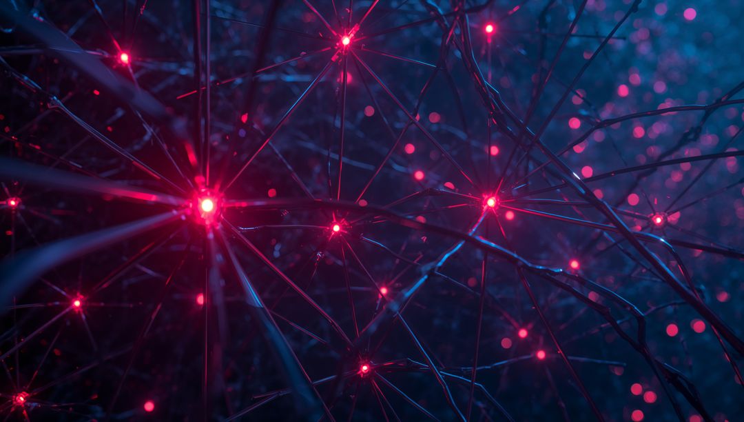 Abstract Digital Network with Glowing Red Nodes