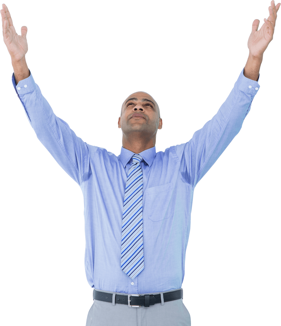 Businessman Reaching Upwards on Transparent Background