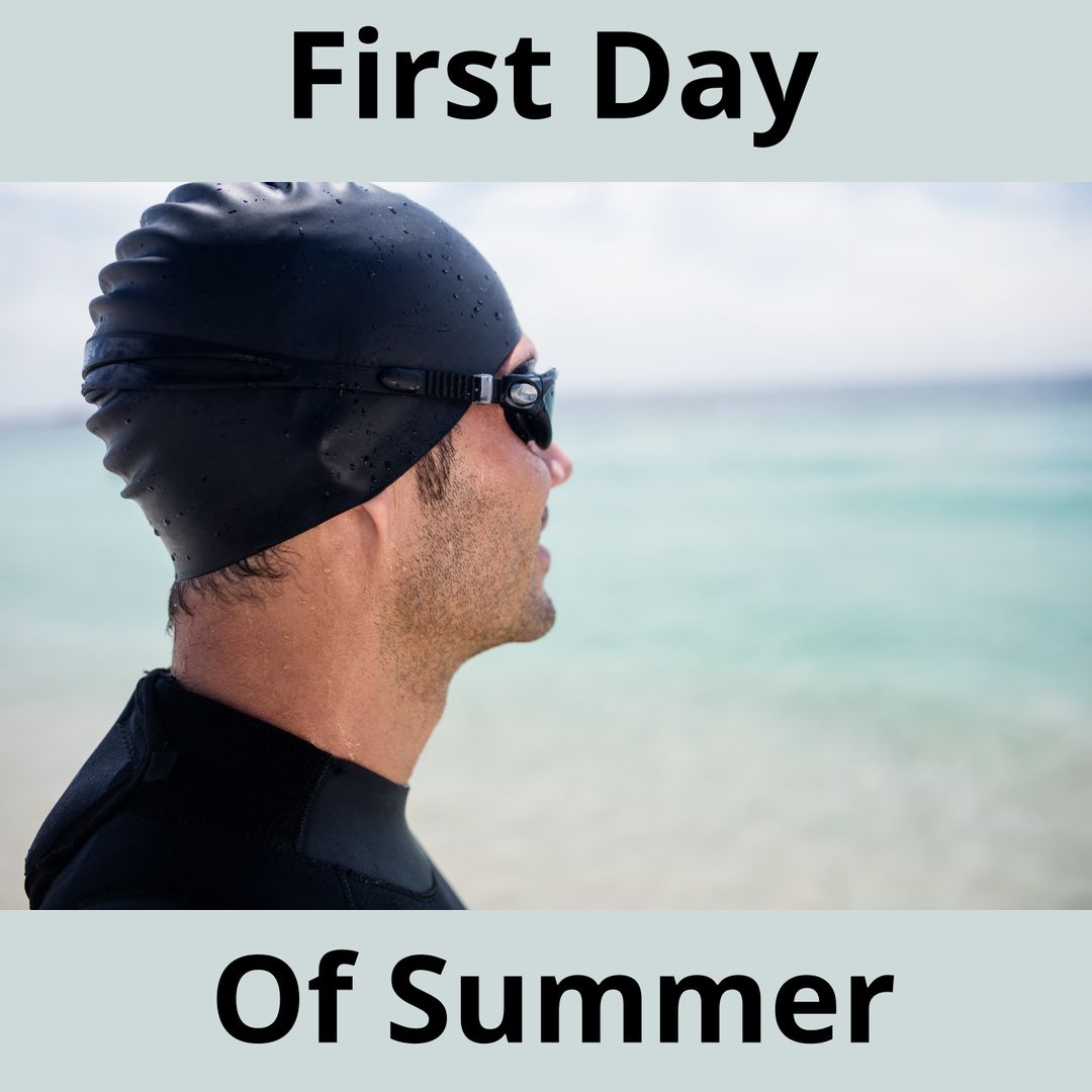 Man in Swimming Cap Enjoying Ocean View on Summer Day