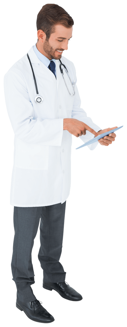 Confident Doctor Using Tablet Enhancing Medical Practices Transparent Background