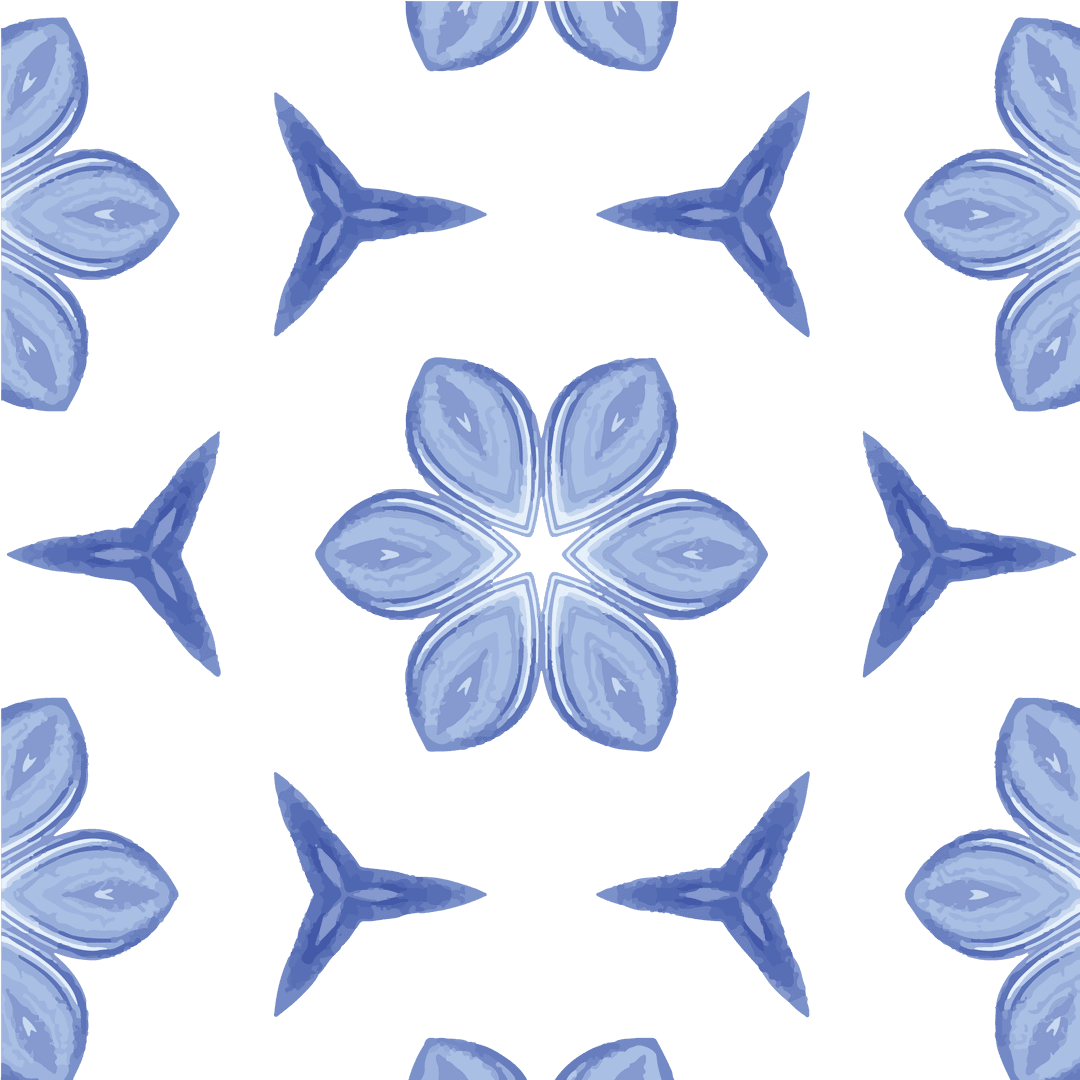 Blue Floral Pattern on Transparent Background for Design Projects