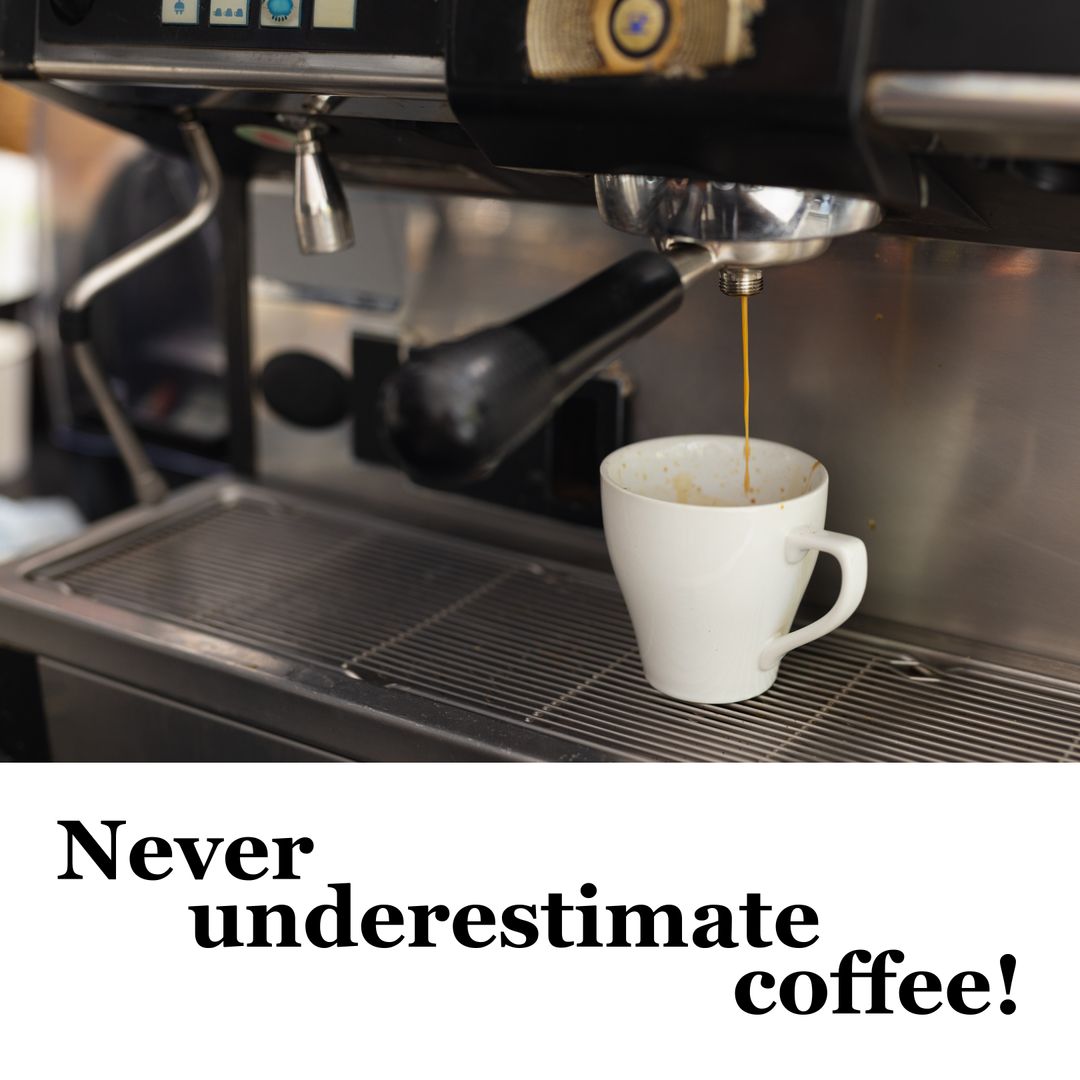 Coffee Machine Brewing Fresh Coffee with Inspirational Quote