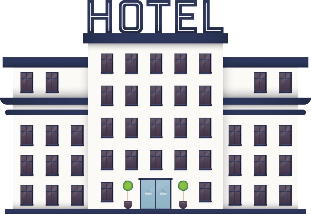 Modern Hotel Building in Vector Style on Transparent Background