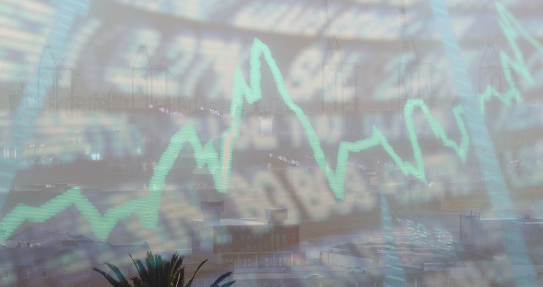 Digital Data Overlay on Cityscape Showcasing Global Trends