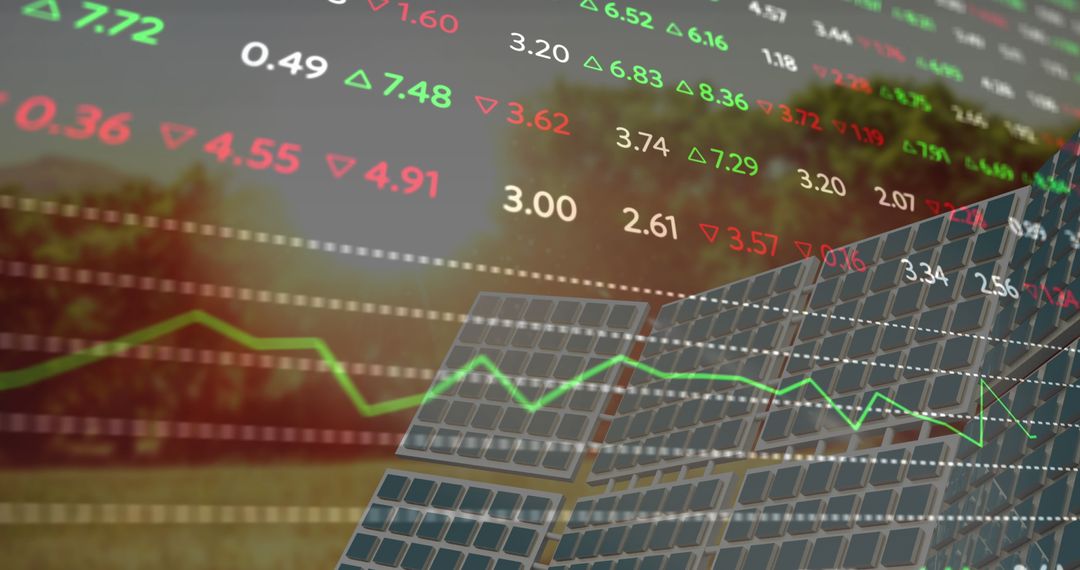 Financial Data with Solar Panels and Market Chart Overlay