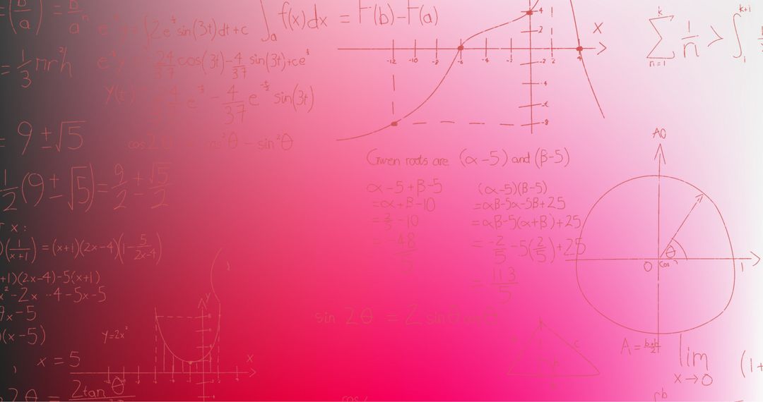Handwritten Mathematical Formulae on Vibrant Pink Gradient