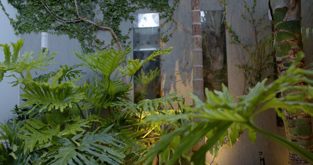 Tropical Leaves in Modern Indoor Atrium with Climbing Ivy