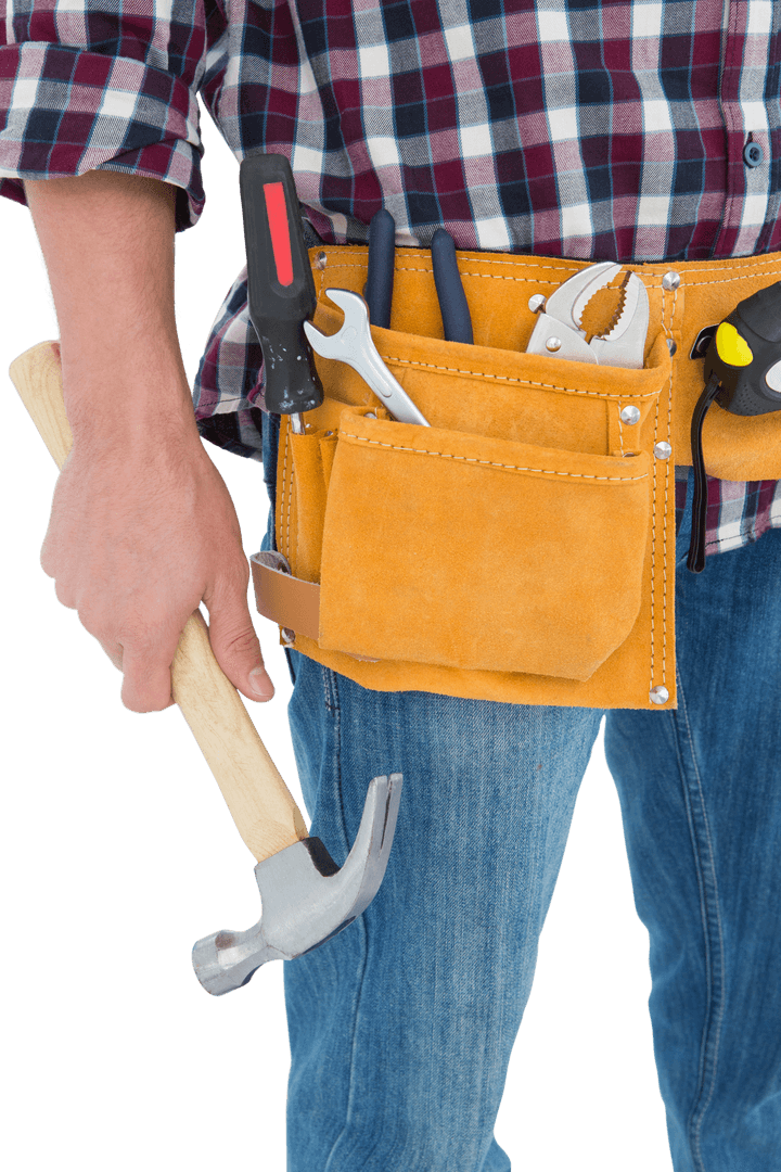 Transparent Repairman with Hammer and Loaded Tool Belt
