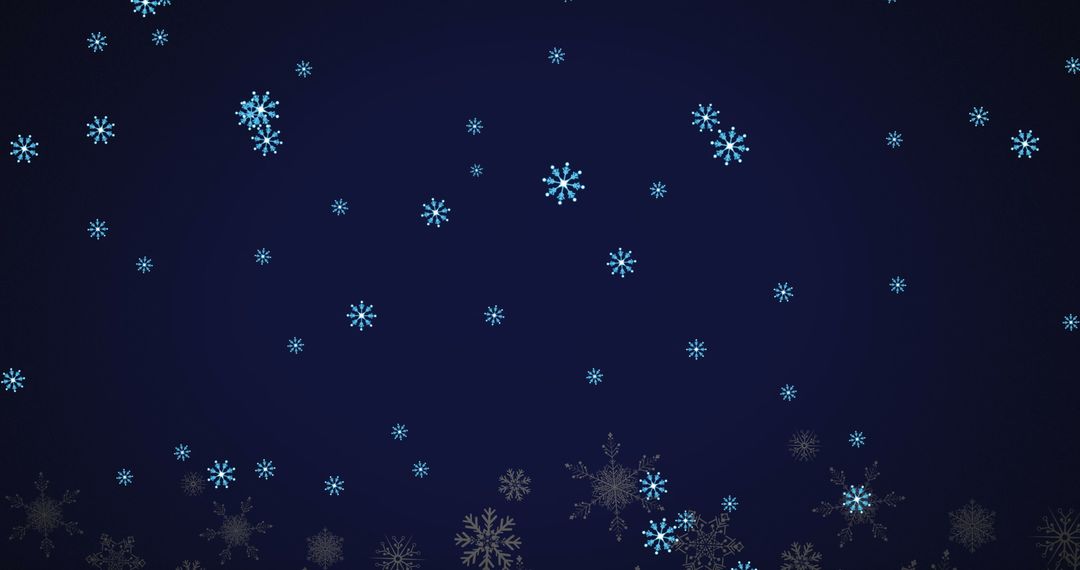 Digital Snowflakes Falling on Dark Blue Background