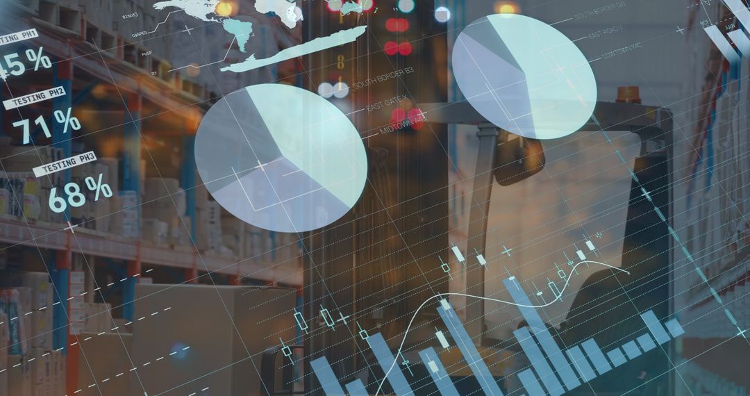 Warehouse Logistics Blended with Financial Data Charts
