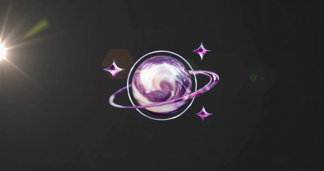 Purple-White Planet with Violet Ring and Cosmic Sparkles