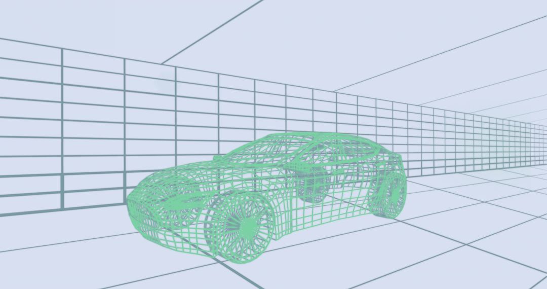 Digital Wireframe Sedan in Virtual 3D Modeling Environment