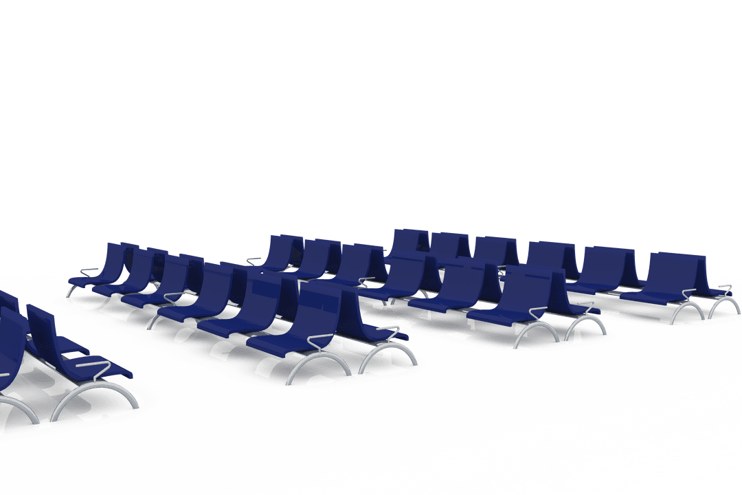 Empty Blue Airport Seats on Transparent Background for Design