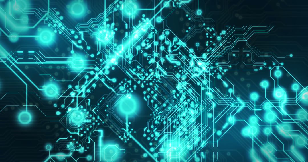 Abstract Digital Circuit Board Glowing in Blue Light