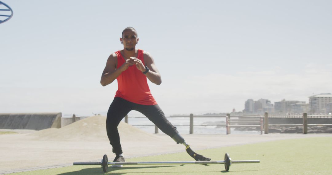 Motivated African American Man with Prosthetic Leg Exercising Outdoors - Free Images, Stock Photos and Pictures on Pikwizard.com