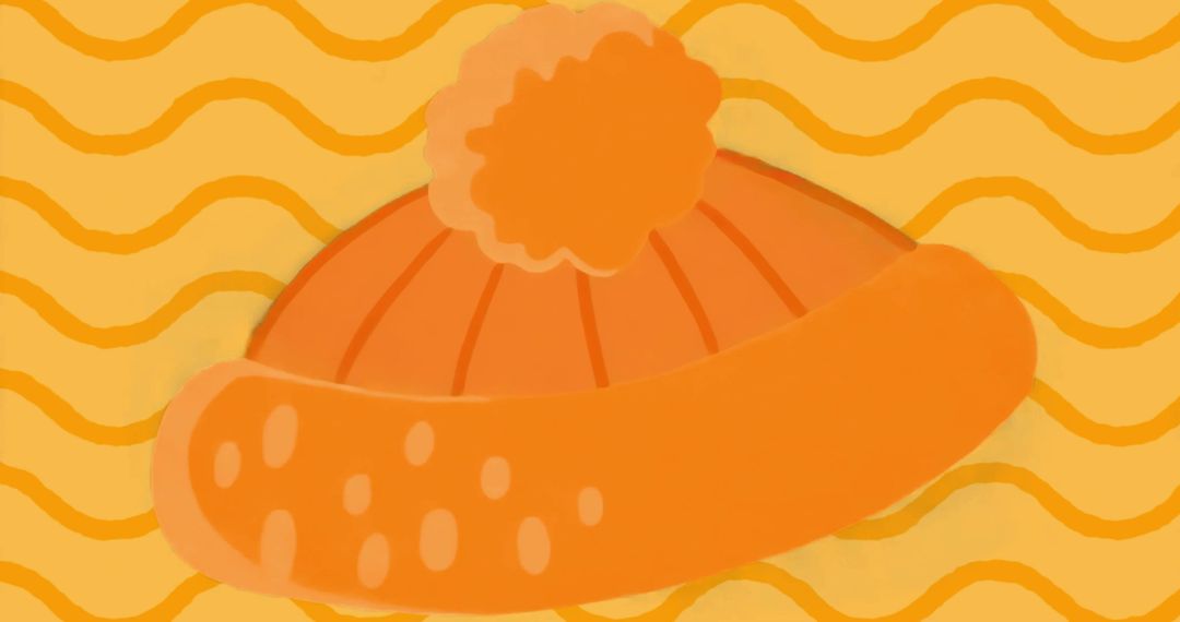 Illustrated Orange Beanie on Patterned Background