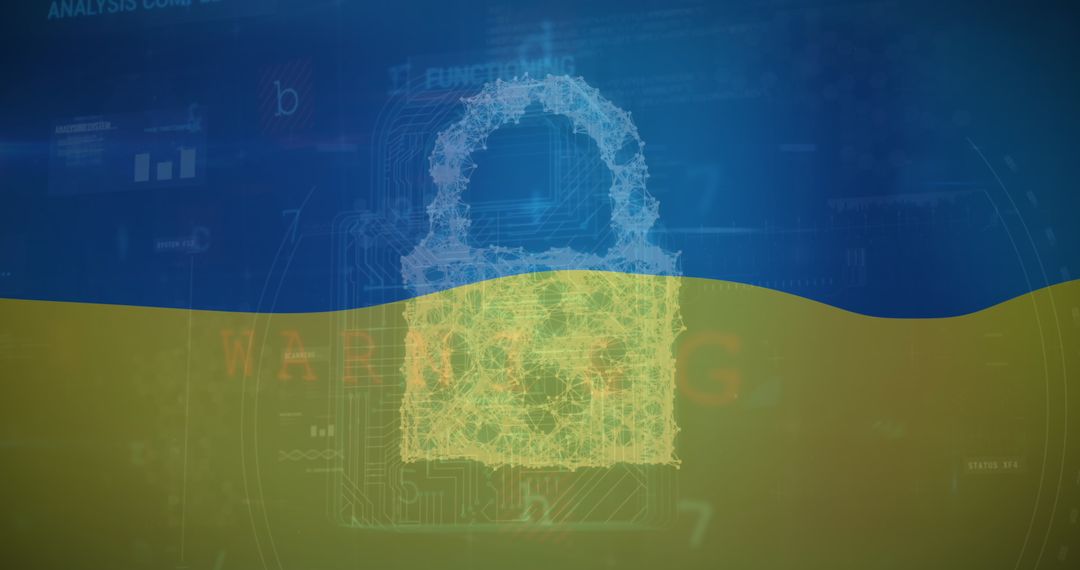 Digital Security Concept Overlayed with Ukraine Flag Colors