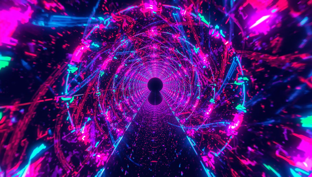 Futuristic Neon Tunnel with Glowing Triangular Pathway